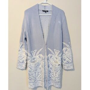 Picadilly Canada Sweater Cardigan Women's XS/S Blue‎ White Fuzzy Knit Boho NWOT